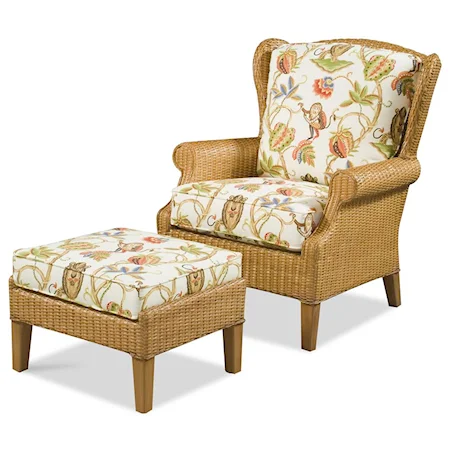 High Back Chair & Wicker Ottoman